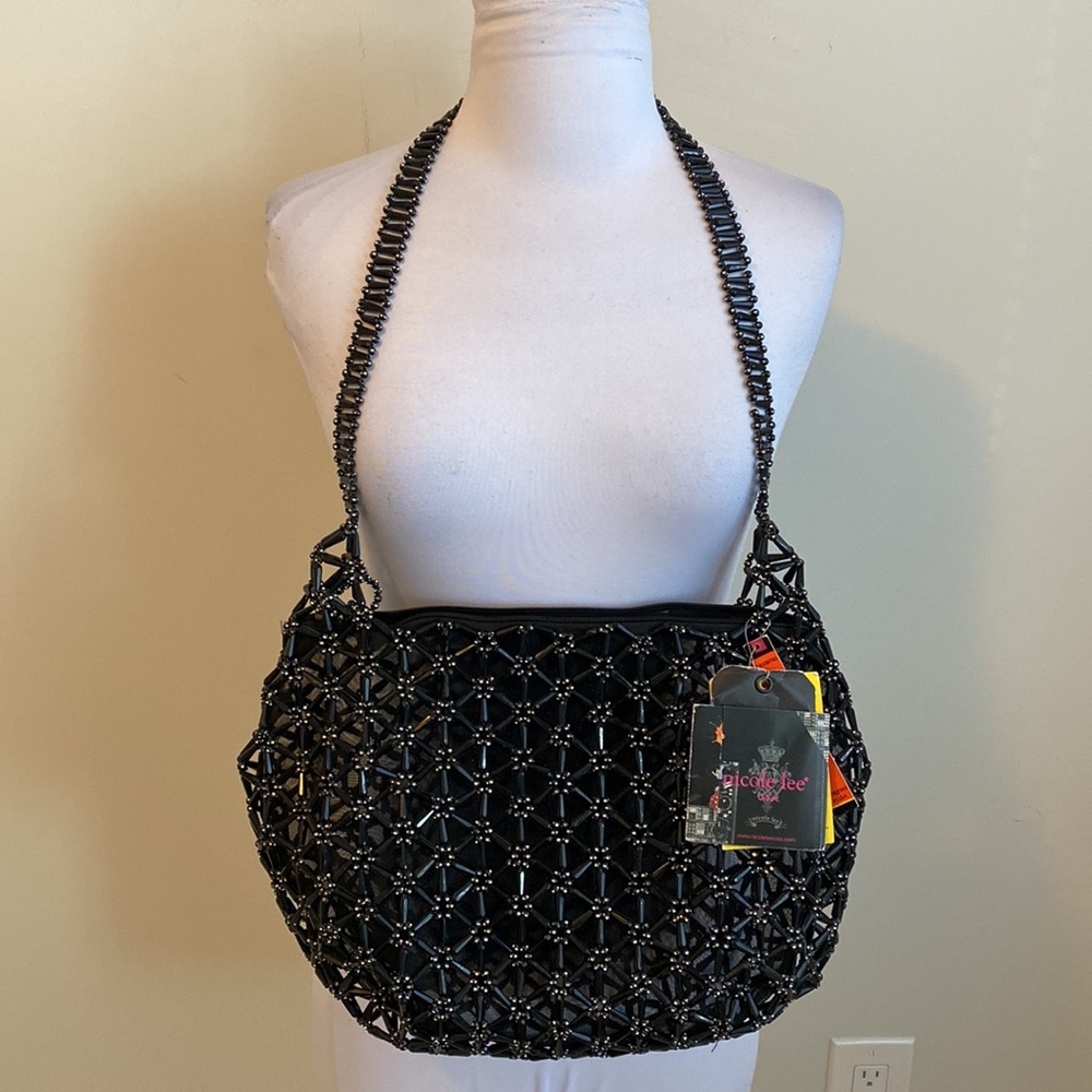 Nicole Lee Collection Black Bead Mesh Shoulder Bag